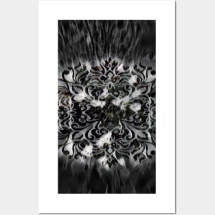 Smoke emitting  of grey black seamless baroque embroidery Posters and Art